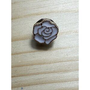 Vintage Rose Shaped Enamel Pin Brooch Pink Gold Trim